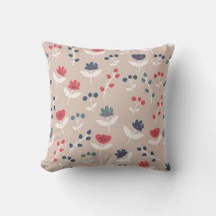 Simple Red Blue Floral Country Stylish Farmhouse Throw Pillow