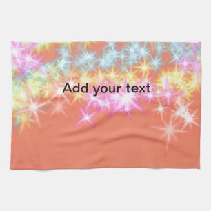 Simple red blue green sparkle stars add your text kitchen towel