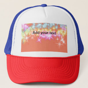 Simple red blue green sparkle stars add your text trucker hat