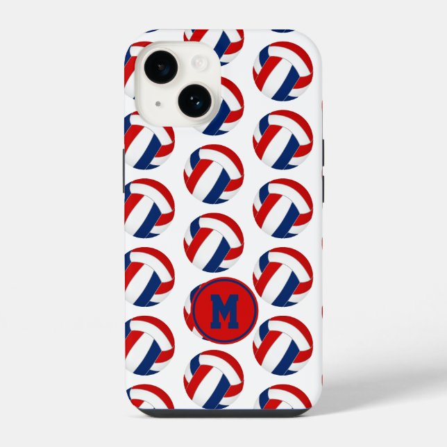 simple red blue volleyballs pattern monogrammed iPhone case (Back)