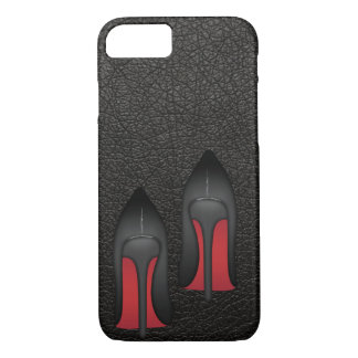 Simple Red bottoms stilettos on black leather iPhone 8/7 Case
