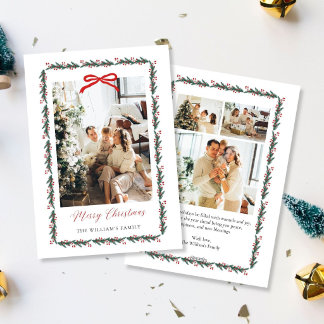 Simple Red Bow Family Christmas Card 