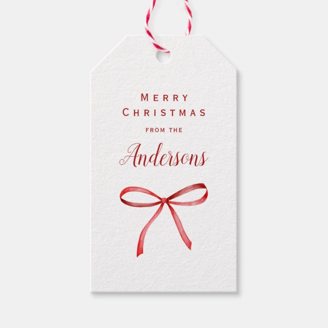 Simple Red Bow Family Christmas Gift Tag (Front)