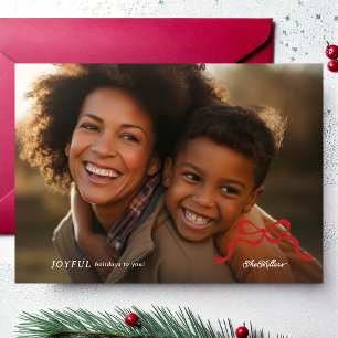 simple red bow merry two photo christmas flat holiday card