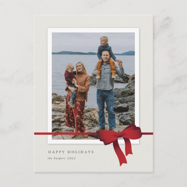 Simple Red Bow Photo Christmas Holiday Postcard (Front)