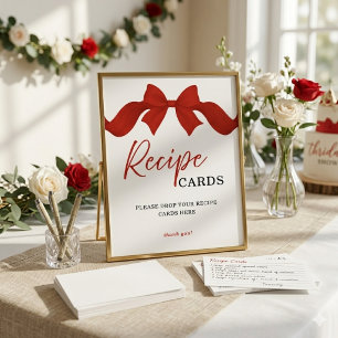 Simple Red Bow Recipe Cards Bridal Shower Sign