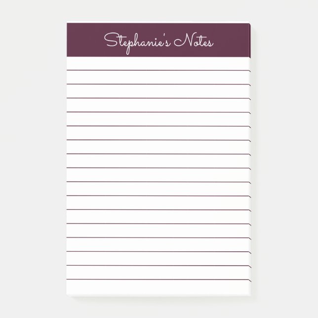 Simple Red Brown Lined Personalized Post-it Notes (Front)