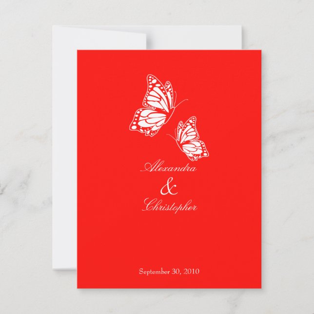 Simple Red Butterflies Wedding Announcement (Front)