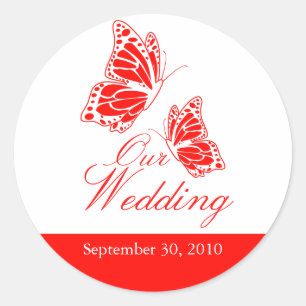 Simple Red Butterfly Wedding Announcement Classic Round Sticker