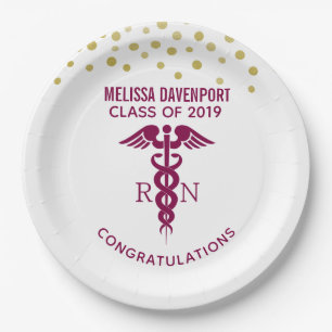 Simple Red Caduceus Nurse Graduate Congratulations Paper Plate