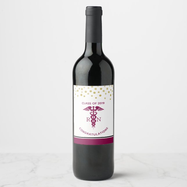 Simple Red Caduceus Nurse Medical Symbol Wine Label (Front)
