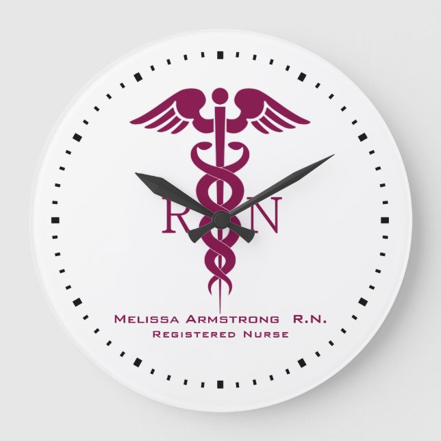 Simple Red Caduceus Nurse Office Large Clock (Front)