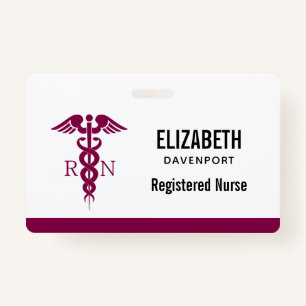 Simple Red Caduceus Registered Nurse RN Symbol Badge