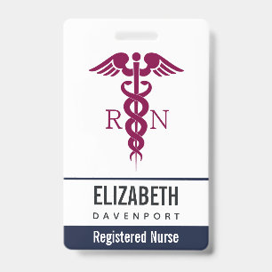 Simple Red Caduceus Registered Nurse RN Symbol Badge