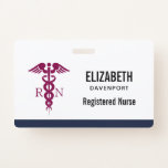 Simple Red Caduceus Registered Nurse RN Symbol Badge<br><div class="desc">Personalized name badge with a stylish red caduceus symbol with the letters R N on either side.</div>