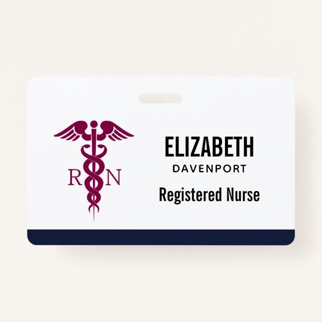 Simple Red Caduceus Registered Nurse RN Symbol Badge (Front)