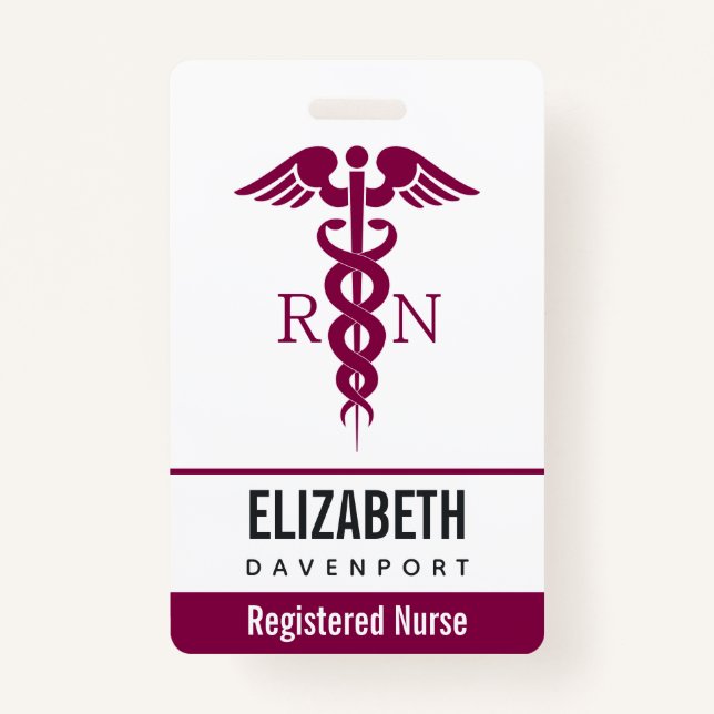 Simple Red Caduceus Registered Nurse RN Symbol Badge (Front)