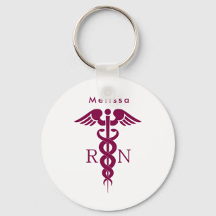 Simple Red Caduceus RN Symbol Keychain