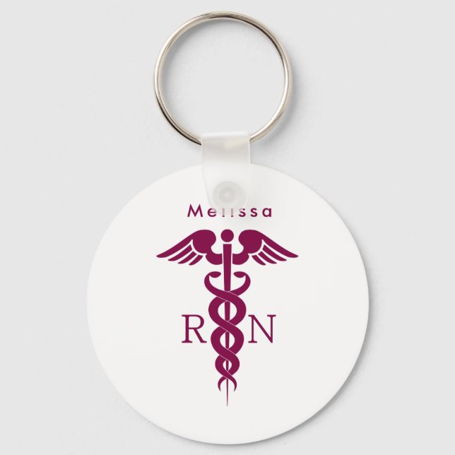 Simple Red Caduceus RN Symbol Keychain (Front)