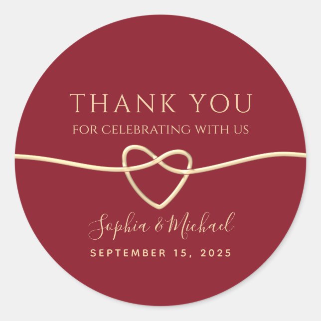 Simple Red Calligraphy Wedding Thank You Classic Round Sticker (Front)
