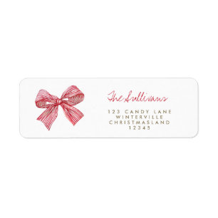 Simple Red Candy Stripe Bow Holiday Return Address