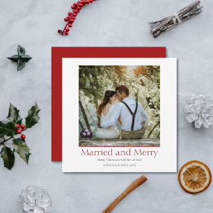 Simple Red Christmas Married and Merry Newlywed Holiday Card