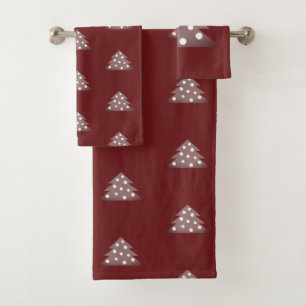 Simple Red Christmas Tree Pattern Bath Towel Set