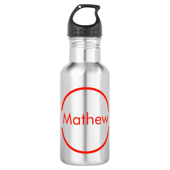 simple red circle add your name letter text 532 ml water bottle (Front)