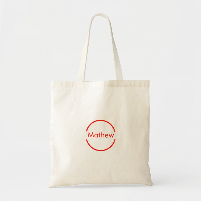 simple red circle add your name letter text tote bag (Front)