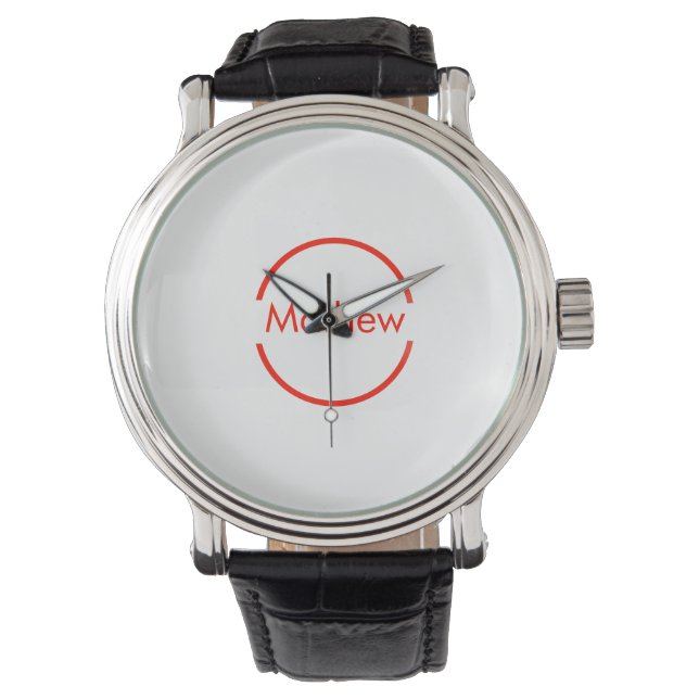 simple red circle add your name letter text watch (Front)