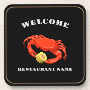 Simple Red crab corn seafood Restaurant logo name Coaster