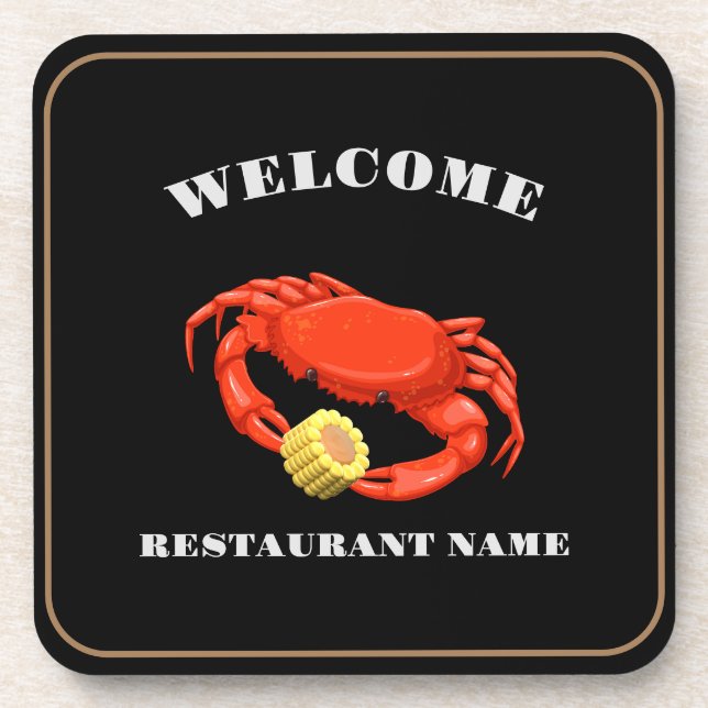 Simple Red crab corn seafood Restaurant logo name Coaster (Front)