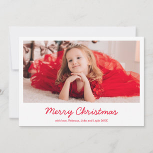 Simple Red Elegant Photo Modern Christmas Holiday Card