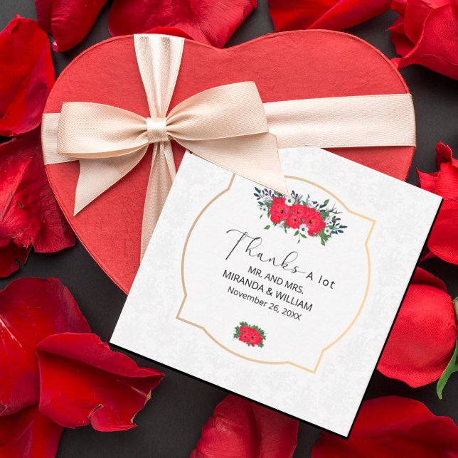 Simple Red Flowers Thank You Card (#valentine #valentin`sday #love #redflowers #redfloral #deepred #motherday #mom #mother #watercolor)