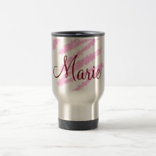 Simple red glitter sparkle add name monogram girly travel mug