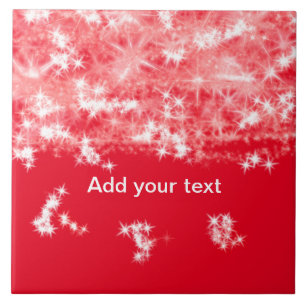 Simple red glitter sparkle stars add your text c t tile