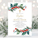 Simple red gold greenery Christmas baptism Invitation<br><div class="desc">For more advanced customization of this design,  simply select the "Customize It" button above!</div>