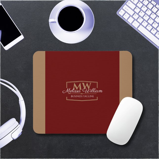 Simple Red Gold Monogram Mouse Pad (Creator Uploaded)