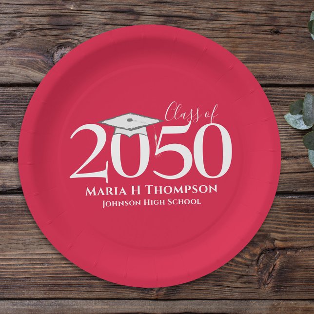 Simple Red Graduation Personalized Paper Plate (Creator Uploaded)