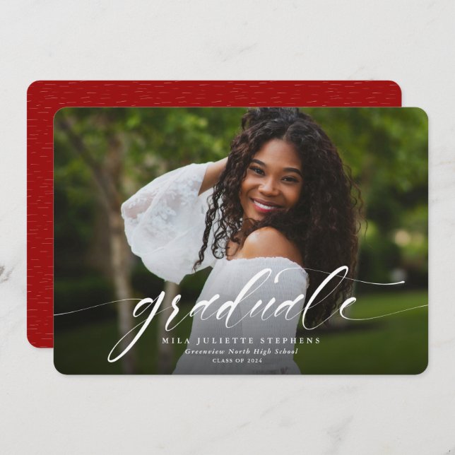 Simple red graduation photo announcement (Front/Back)