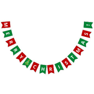 Simple Red   Green Merry Christmas Greetings Bunting Flags
