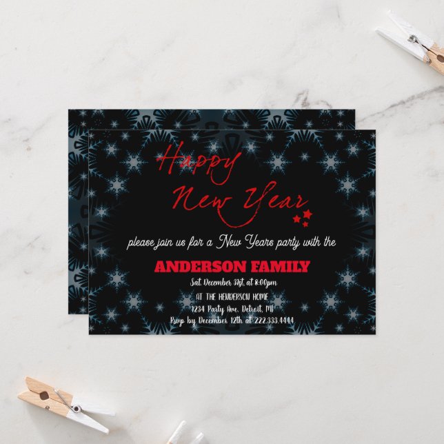 Simple Red Happy New Year Cards (Front/Back In Situ)