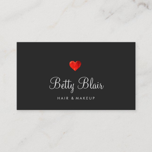 Simple Red Heart Black Hair and Makeup Consultant Business Card (Front)