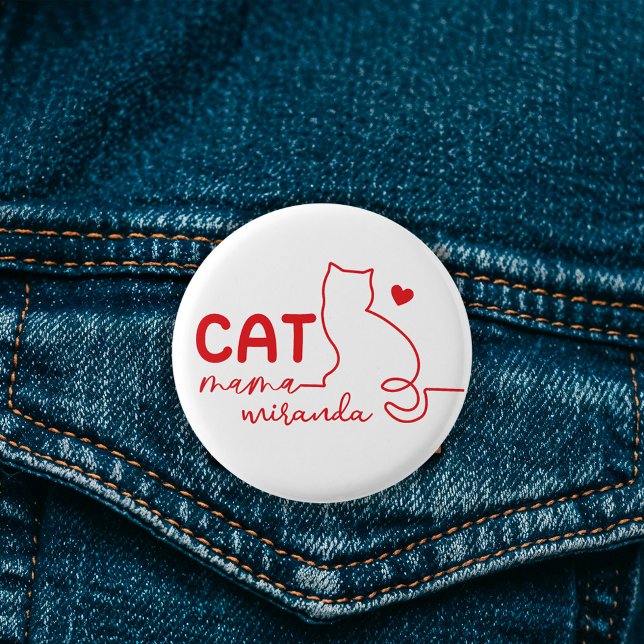 Simple Red Heart Cat Mom Mothers Day 1 Inch Round Button (Creator Uploaded)