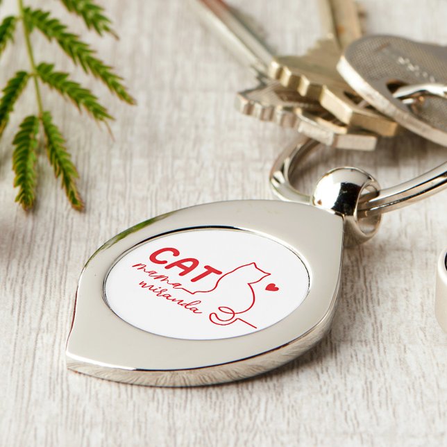 Simple Red Heart Cat Mom Mothers Day Keychain (Creator Uploaded)