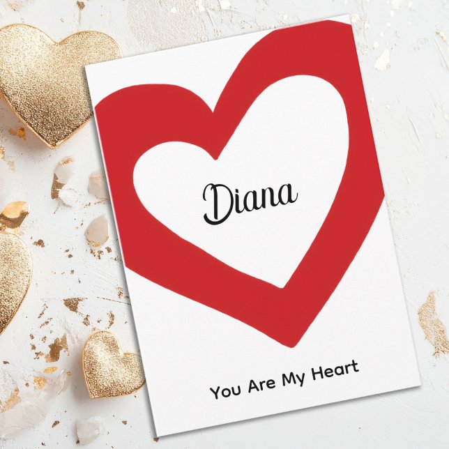 Simple Red Heart Custom Name Valentine Card (Classic Red Heart Custom Name Valentine's Card)