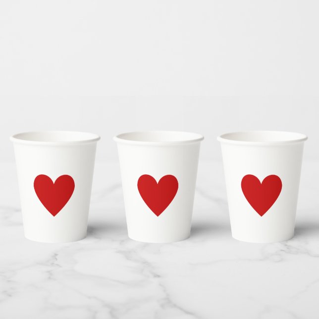 Simple Red Heart  Love Minimalist Modern Classic Paper Cups (Multi)