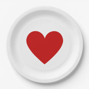 Simple Red Heart Love Minimalist Modern Classic Paper Plate