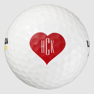 Simple Red Heart & Monogram Golf Balls