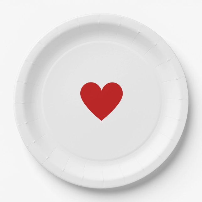 Simple Red Heart Paper Plate (Front)